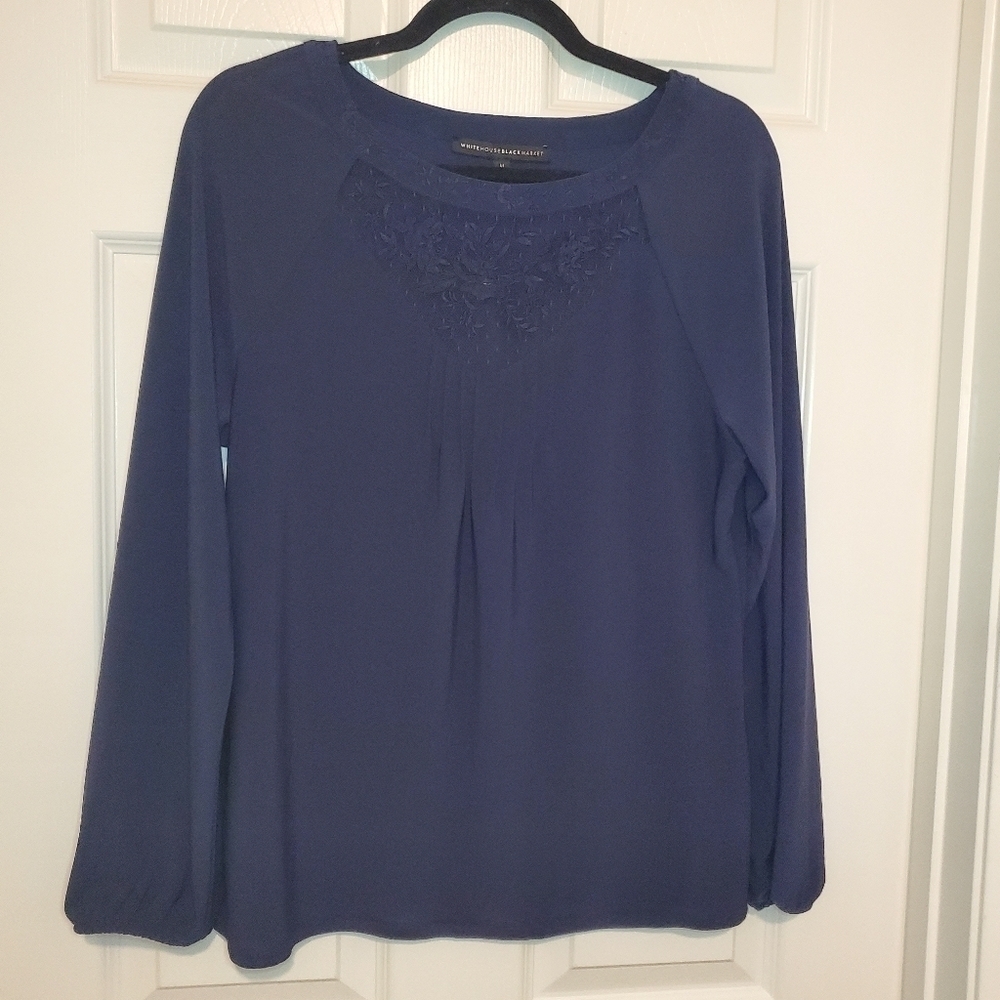 WHBM Navy Long Sleeve Top Sz M